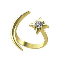 Ay Yıldız Yüzük - Swarovski 925 ayar altın kaplama gümüş yüzük #13zcgm4