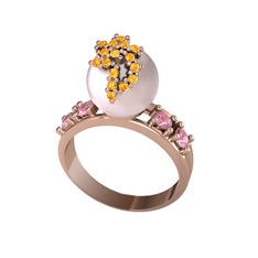 Afra İnci Yüzük - Pembe inci, sitrin ve pembe kuvars 18 ayar rose altın yüzük #10c1inp