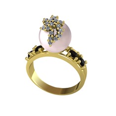 Afra İnci Yüzük - Pembe inci, swarovski ve siyah zirkon 925 ayar altın kaplama gümüş yüzük #10ytt0v