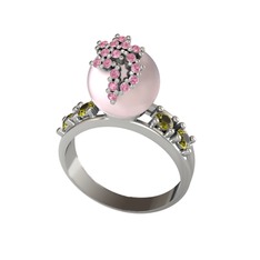 Pembe inci, pembe kuvars ve peridot 8 ayar beyaz altın yüzük