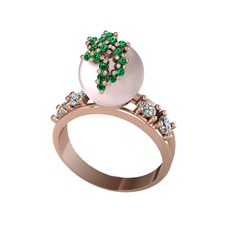 Afra İnci Yüzük - Pembe inci, yeşil kuvars ve swarovski 925 ayar rose altın kaplama gümüş yüzük #11xfjox