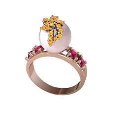 Pembe inci, sitrin ve rodolit garnet 8 ayar rose altın yüzük