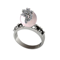 Afra İnci Yüzük - Pembe inci, swarovski ve siyah zirkon 8 ayar beyaz altın yüzük #12zyh38