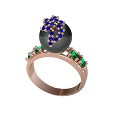 Afra İnci Yüzük - Siyah inci, lab safir ve yeşil kuvars 18 ayar rose altın yüzük #13tec4b