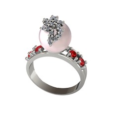 Pembe inci, pırlanta ve garnet 8 ayar beyaz altın yüzük (0.176 karat)