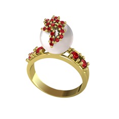 Afra İnci Yüzük - Inci ve garnet 18 ayar altın yüzük #15659pg