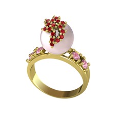 Afra İnci Yüzük - Pembe inci, garnet ve pembe kuvars 14 ayar altın yüzük #15z5t2i