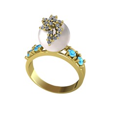 Afra İnci Yüzük - Inci, swarovski ve akuamarin 8 ayar altın yüzük #175t0ej