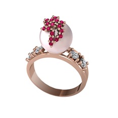 Pembe inci, rodolit garnet ve beyaz zirkon 8 ayar rose altın yüzük