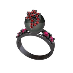 Afra İnci Yüzük - Siyah inci, garnet ve rodolit garnet 925 ayar siyah rodyum kaplama gümüş yüzük #17r2izf