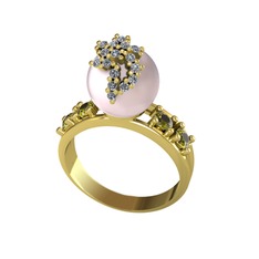 Pembe inci, beyaz zirkon ve peridot 925 ayar altın kaplama gümüş yüzük