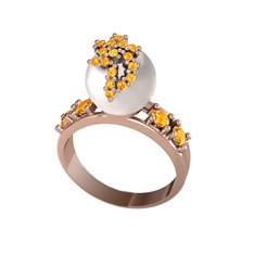 Afra İnci Yüzük - Inci ve sitrin 8 ayar rose altın yüzük #18pijje