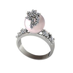 Afra İnci Yüzük - Pembe inci ve swarovski 14 ayar beyaz altın yüzük #18wisik
