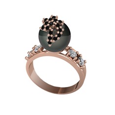 Afra İnci Yüzük - Siyah inci, siyah zirkon ve swarovski 8 ayar rose altın yüzük #18zcwa1