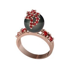 Afra İnci Yüzük - Siyah inci ve garnet 18 ayar rose altın yüzük #1ahv2ge