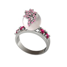 Afra İnci Yüzük - Inci, pembe kuvars ve rodolit garnet 18 ayar beyaz altın yüzük #1akxyle