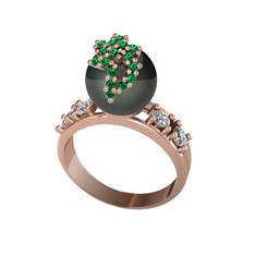 Afra İnci Yüzük - Siyah inci, yeşil kuvars ve swarovski 8 ayar rose altın yüzük #1bn9p76