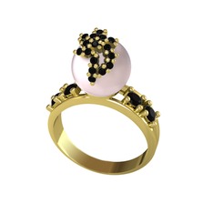 Afra İnci Yüzük - Pembe inci ve siyah zirkon 14 ayar altın yüzük #1c4ig0n
