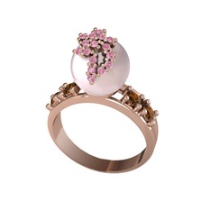 Afra İnci Yüzük - Pembe inci, pembe kuvars ve dumanlı kuvars 14 ayar rose altın yüzük #1ccebvs