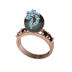 Afra İnci Yüzük - Siyah inci, akuamarin ve siyah zirkon 925 ayar rose altın kaplama gümüş yüzük #1do6w5q