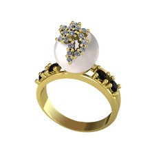 Afra İnci Yüzük - Inci, swarovski ve siyah zirkon 8 ayar altın yüzük #1dslnf6
