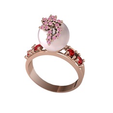 Afra İnci Yüzük - Pembe inci, pembe kuvars ve garnet 8 ayar rose altın yüzük #1eeuucl