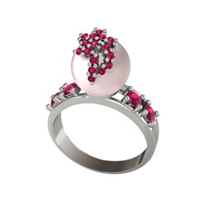 Afra İnci Yüzük - Pembe inci ve rodolit garnet 14 ayar beyaz altın yüzük #1eu44rl