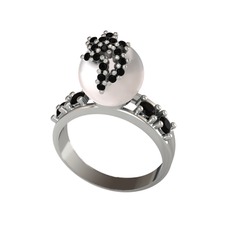 Afra İnci Yüzük - Inci ve siyah zirkon 925 ayar gümüş yüzük #1f2kwzd