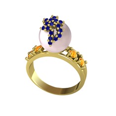 Afra İnci Yüzük - Pembe inci, lab safir ve sitrin 8 ayar altın yüzük #1fubsg6