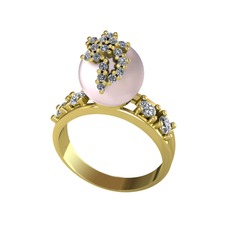 Afra İnci Yüzük - Pembe inci, swarovski ve beyaz zirkon 18 ayar altın yüzük #1g3dj51