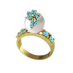 Afra İnci Yüzük - Inci ve akuamarin 14 ayar altın yüzük #1gj7rf2