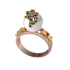 Afra İnci Yüzük - Inci, peridot ve sitrin 925 ayar rose altın kaplama gümüş yüzük #1gkp9w6