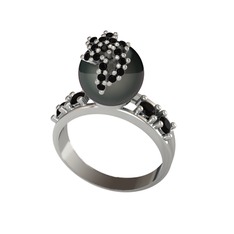 Afra İnci Yüzük - Siyah inci ve siyah zirkon 14 ayar beyaz altın yüzük #1gvoem7