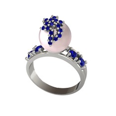 Afra İnci Yüzük - Pembe inci ve lab safir 14 ayar beyaz altın yüzük #1hgrcep