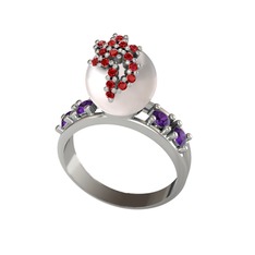 Inci, garnet ve ametist 925 ayar gümüş yüzük