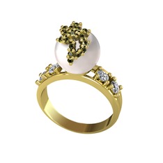 Afra İnci Yüzük - Inci, peridot ve swarovski 925 ayar altın kaplama gümüş yüzük #1i26ppa