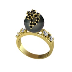 Afra İnci Yüzük - Siyah inci, siyah zirkon ve swarovski 14 ayar altın yüzük #1i2bbf0
