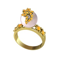 Afra İnci Yüzük - Pembe inci ve sitrin 8 ayar altın yüzük #1j1wpki