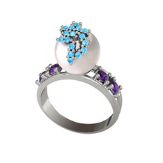 Inci, akuamarin ve ametist 925 ayar gümüş yüzük