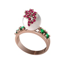 Afra İnci Yüzük - Inci, rodolit garnet ve yeşil kuvars 18 ayar rose altın yüzük #1jutwn7