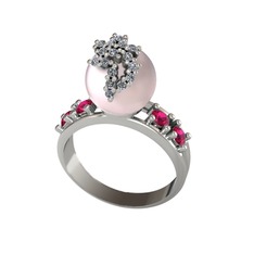 Afra İnci Yüzük - Pembe inci, swarovski ve rodolit garnet 925 ayar gümüş yüzük #1kkiza3