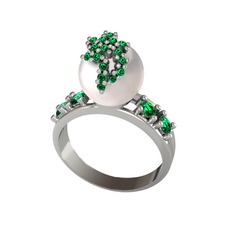 Afra İnci Yüzük - Inci ve yeşil kuvars 8 ayar beyaz altın yüzük #1ku36wo