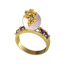 Afra İnci Yüzük - Pembe inci, sitrin ve ametist 14 ayar altın yüzük #1lj7awf