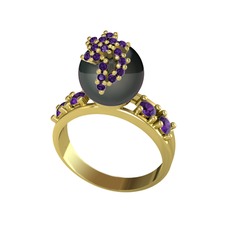 Afra İnci Yüzük - Siyah inci ve ametist 18 ayar altın yüzük #1lnzvwc