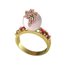 Pembe inci, pembe kuvars ve rodolit garnet 8 ayar altın yüzük