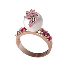 Afra İnci Yüzük - Inci, pembe kuvars ve rodolit garnet 18 ayar rose altın yüzük #1lyl9mc