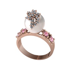 Afra İnci Yüzük - Inci, swarovski ve pembe kuvars 925 ayar rose altın kaplama gümüş yüzük #1mm88mg