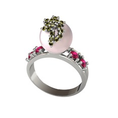 Pembe inci, peridot ve rodolit garnet 925 ayar gümüş yüzük