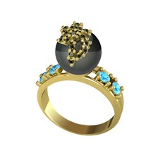 Afra İnci Yüzük - Siyah inci, peridot ve akuamarin 14 ayar altın yüzük #1oetc4b