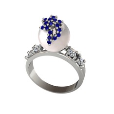 Inci, lab safir ve swarovski 18 ayar beyaz altın yüzük